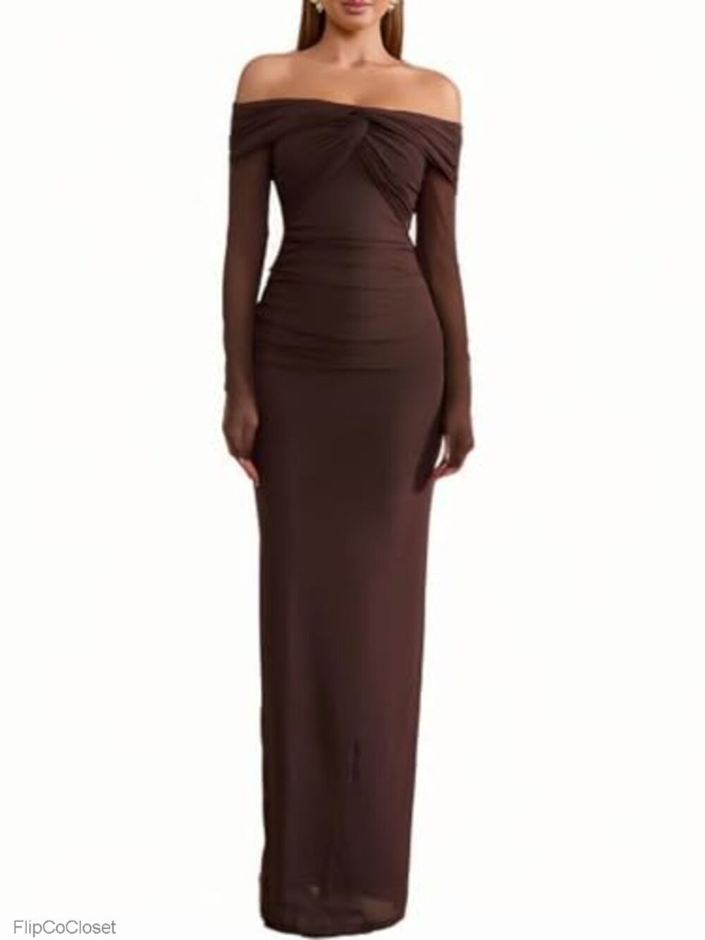 Off Shoulder Long Sleeve Bodycon Maxi Dress Wedding Guest Formal